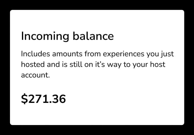 Example of incoming payout of $271.36 for host.